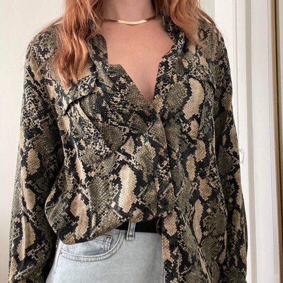 H&M Tops - H&M Button-Down Women's Long sleeve Shirt, green Snake Print, Size 4